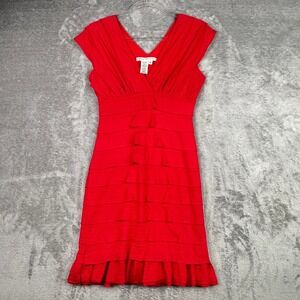Max Studio Red Tiered Ruffle V-Neck Sheath Dress Womens Small 1B04M50